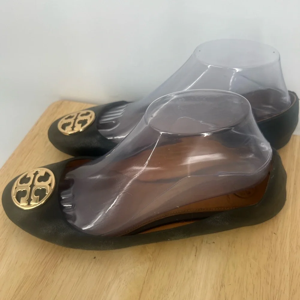 Tory Burch Black Loafers with Gold Emblem